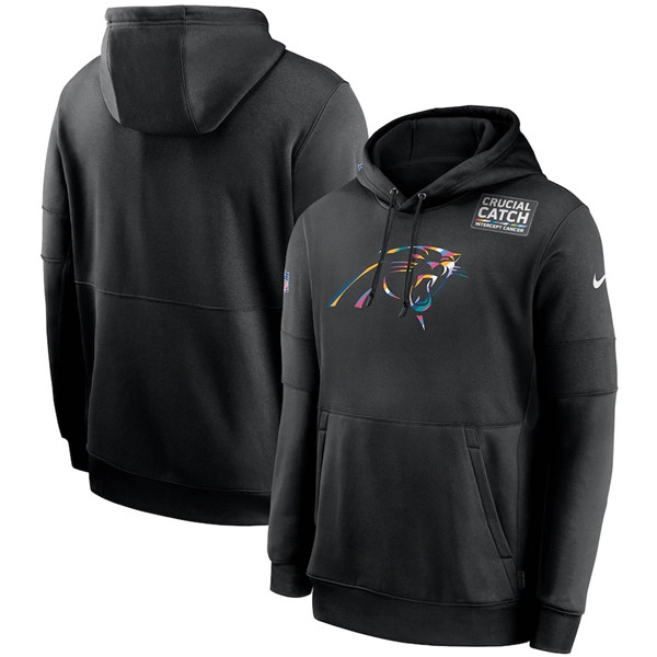 Men's Carolina Panthers Black Crucial Catch Sideline Performance Pullover Hoodie 2020